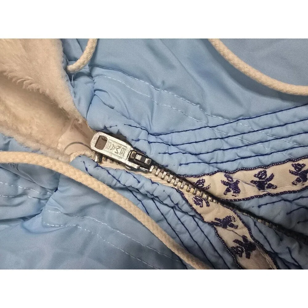 Vintage 1970s Playland Blue Faux Fur Lined Hooded Winter Jacket